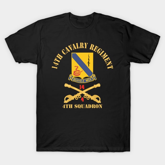 Army - 14th Cavalry Regiment w Cav Br - 4th Squadron - Red Txt X 300 T-Shirt by twix123844